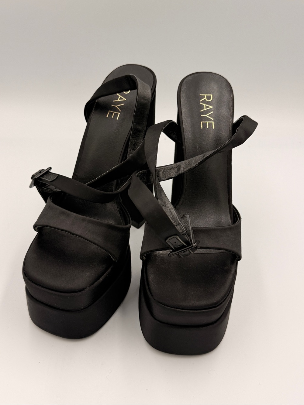 RAYE Black Platform Strappy Heels